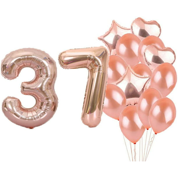 Happy 37th Birthday Party DecorationsRose Red and Pink Brithday Decorations Set Happy Birthday Banner Foil Number Balloons Latex Balloons and More for 37 Years Old Brithday Party Supplies 